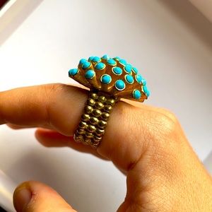 Vintage stretch gold tone turquoise cocktail ring